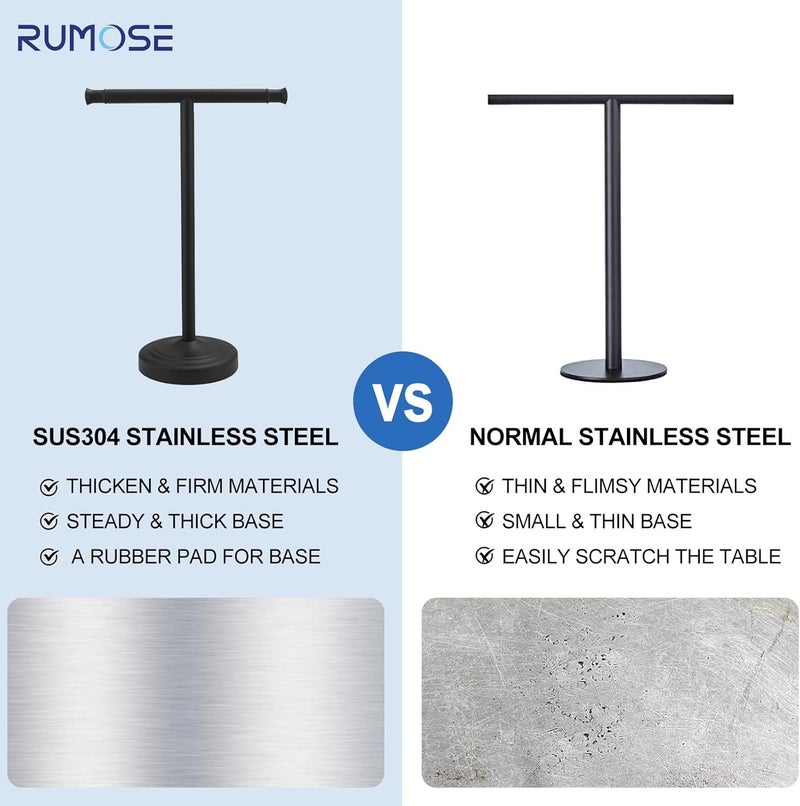 RUMOSE 13 Inch Matte Black Towel Stand Hand Towel Holder Bathroom Kitchen Vanity Countertop T-Shape Towel Rack Free Standing Stainless Steel Towel Bar Towel Ring - Image 5